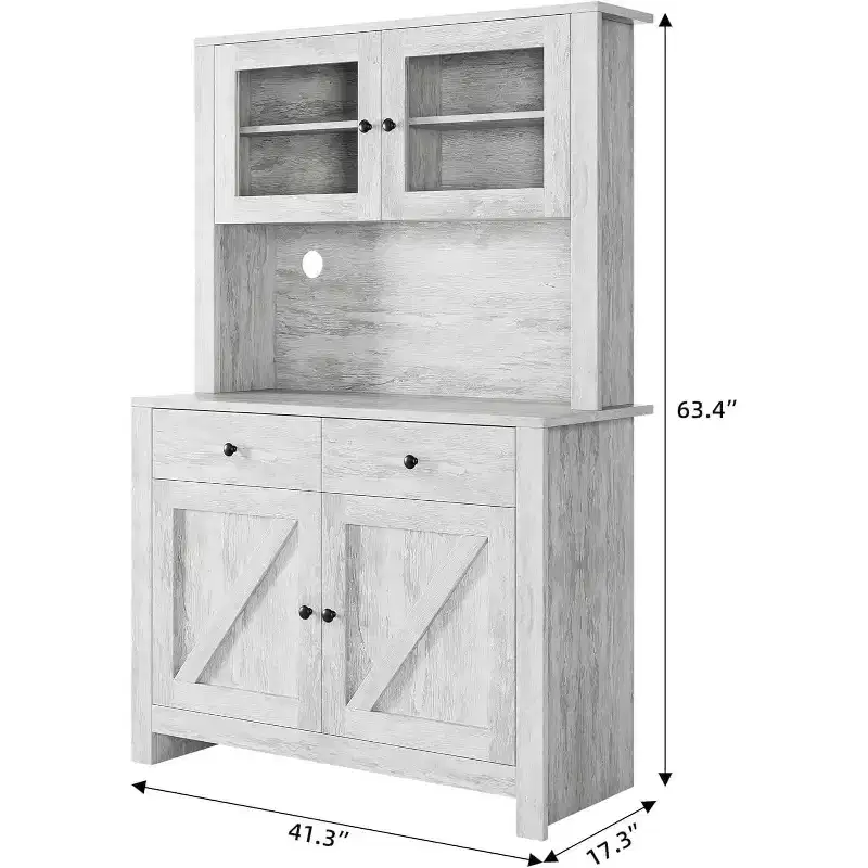Freestanding Pantry Cabinet with Microwave Stand, Drawers, Doors & Adjustable Shelves, Food Storage Buffet Cabinet for Kitchen, Dining Room, Gray