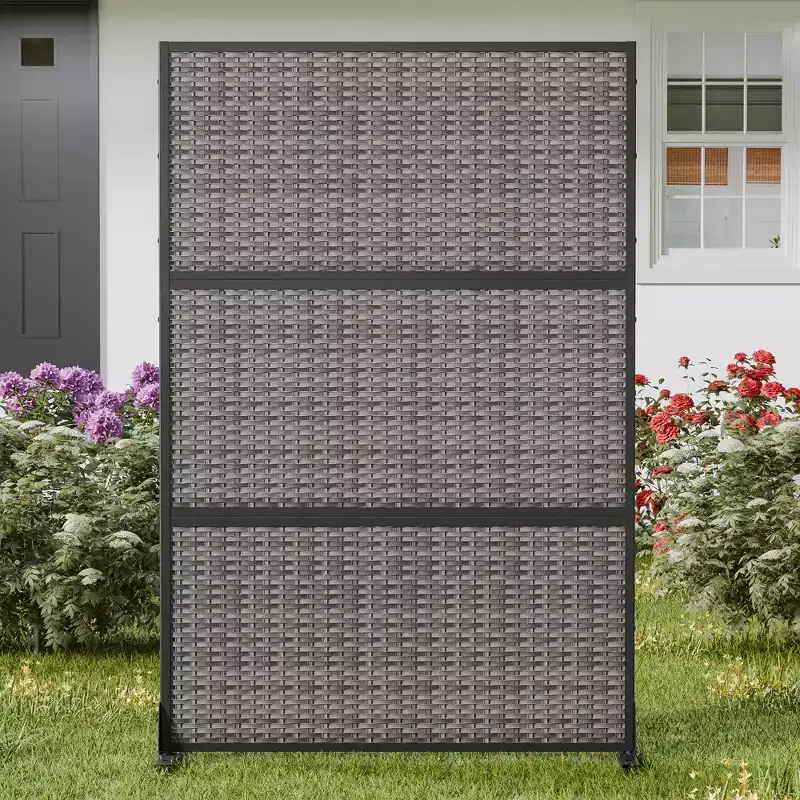 MAYEERTY Rattan Woven Cross Pattern Black Screen Outdoor and Indoor Divider with Free Standing Decorative Privacy Screen for Balcony