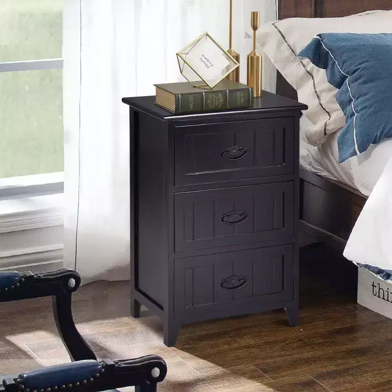 Costway 3 Drawers Nightstand End Table Storage Wood Side Bedside Black