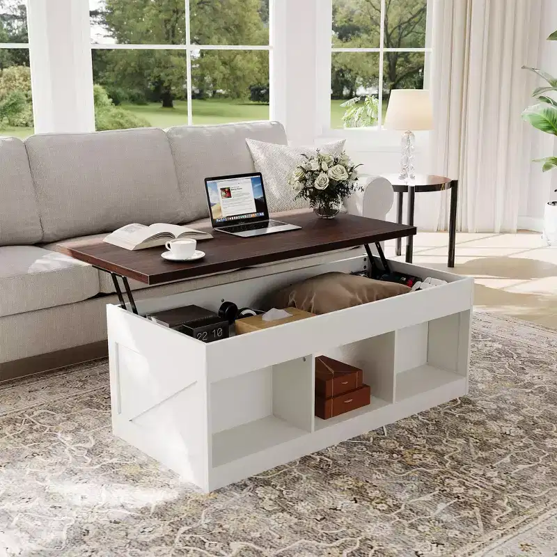 Lift Top Coffee Table, Height Adjustable Cocktail Table with Storage Shelf, Modern Lift-Top Mechanism for Living Room, Office, Sofa Desk