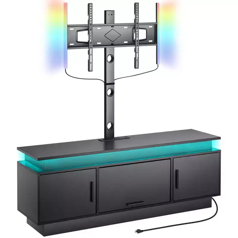 VEVOR 60 TV Stand with Mount for up to 75 in TVs, Entertainment Center with Power Outlet, Height Adjustable, Black