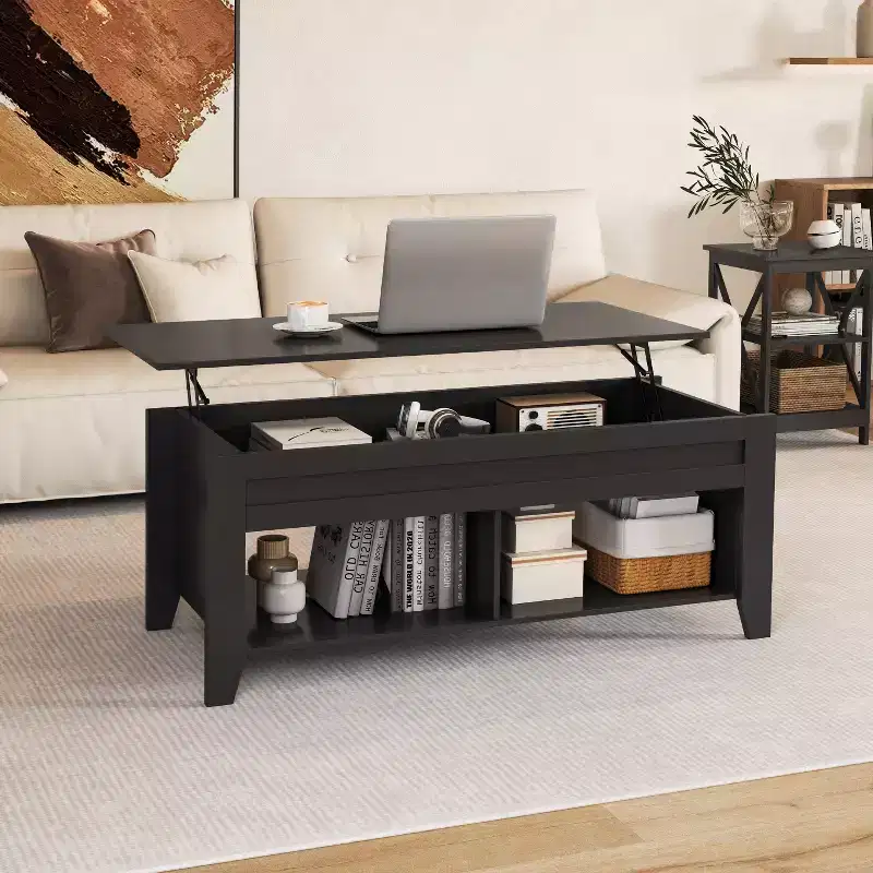 Yaheetech Lift Top Coffee Table with Storage & 2 Open Shelves for Living Room, Reception Room, Office