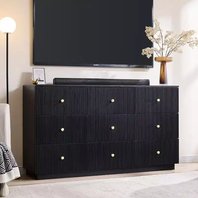 SinCiDo 9 Drawer Fluted Dresser, 55 Wide Wood Chest of Drawers with Deep Storage, Modern Storage Organizer for Bedroom, Living Room