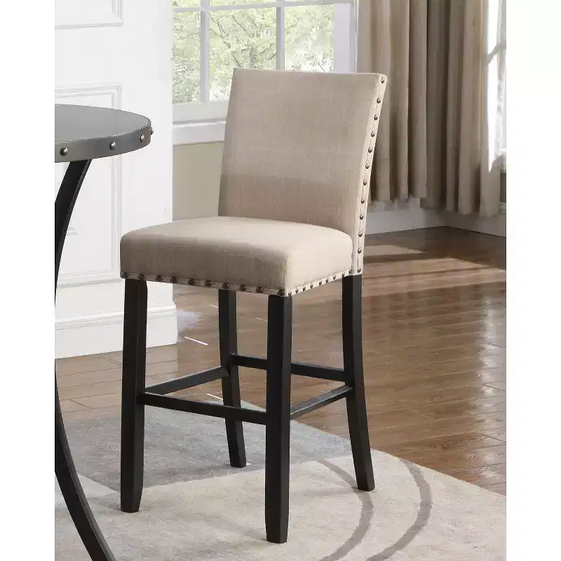 Roundhill Furniture Biony Fabric Bar Stools with Nailhead Trim, Tan, Set of 2