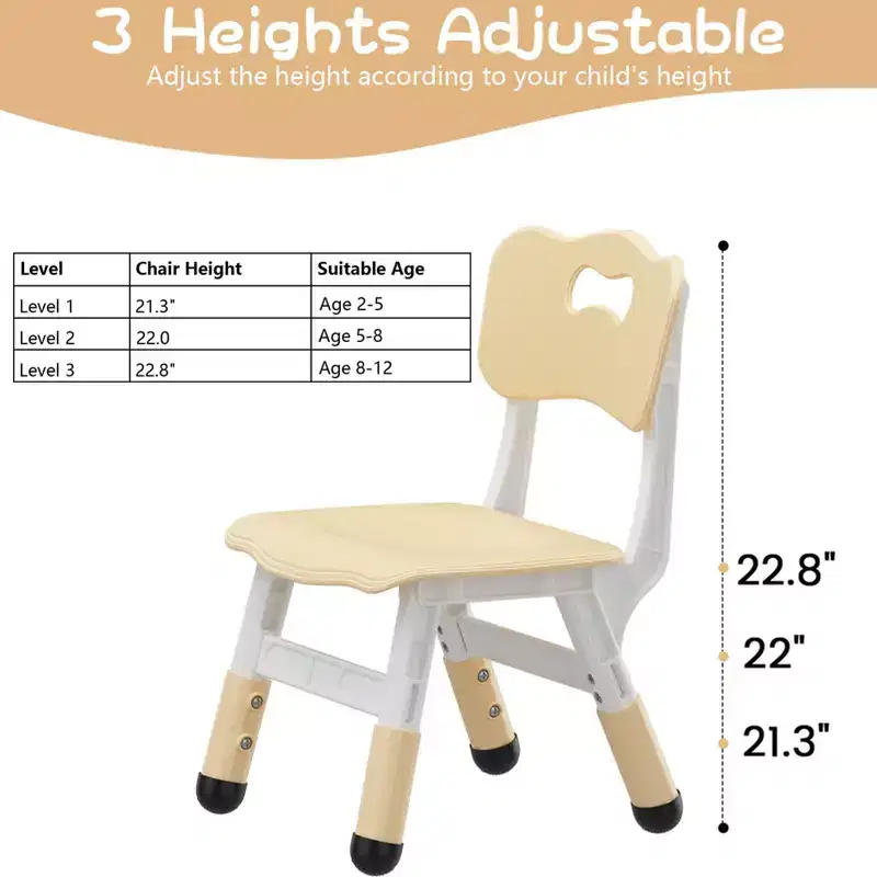 2pcs Adjustable Kids Chair for Children Age 2-8 Family School Home Daycare Use