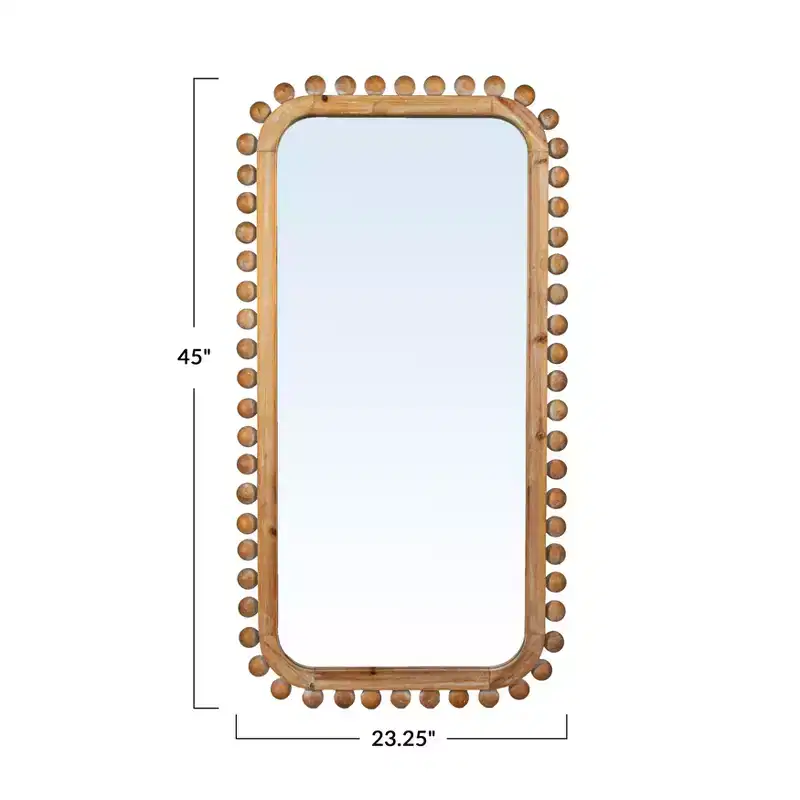 Natural Fir Wood Rectangular Wall Mirror, Boho Style, Single