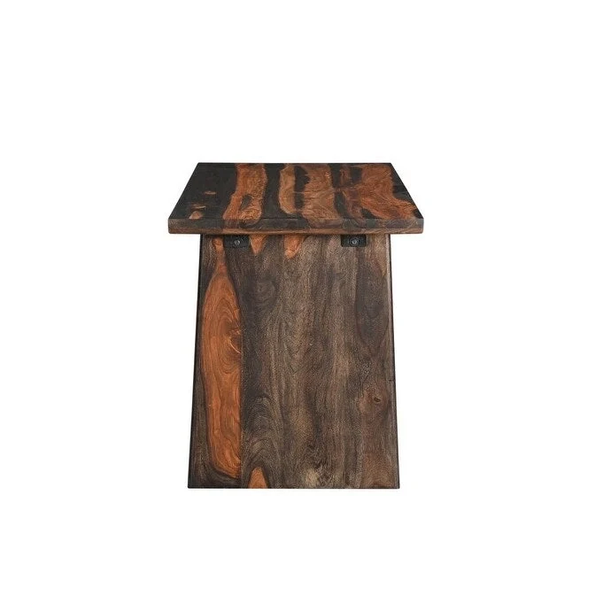 HomeRoots 54 Brown Live Edge Solid Wood Writing Desk With Three Drawers