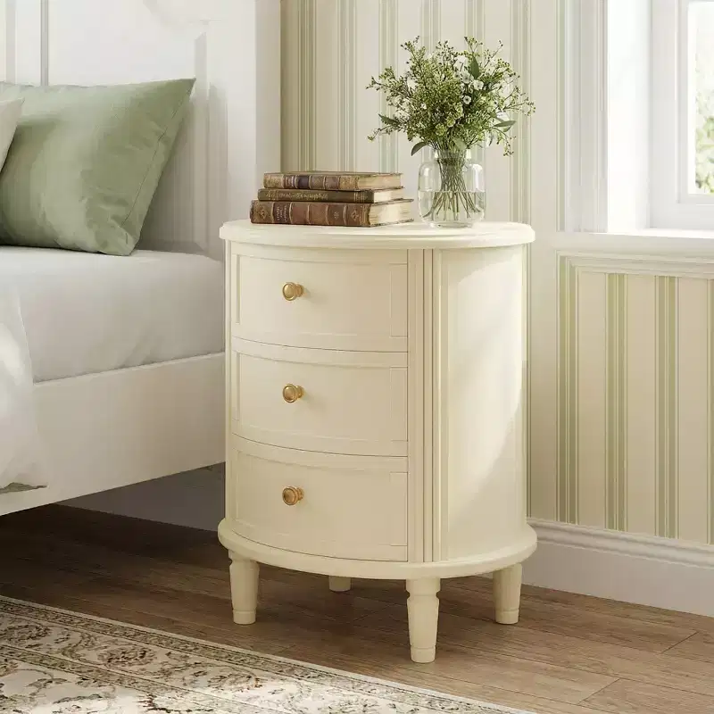 MAYEERTY 3-Drawer Wood Nightstand, Bedside Table with Solid Wood Legs