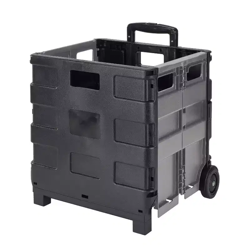 Portable Folding Jumbo Shopping Cart: Black Rolling Utility Cart for Groceries with Wheels, No Assembly Required