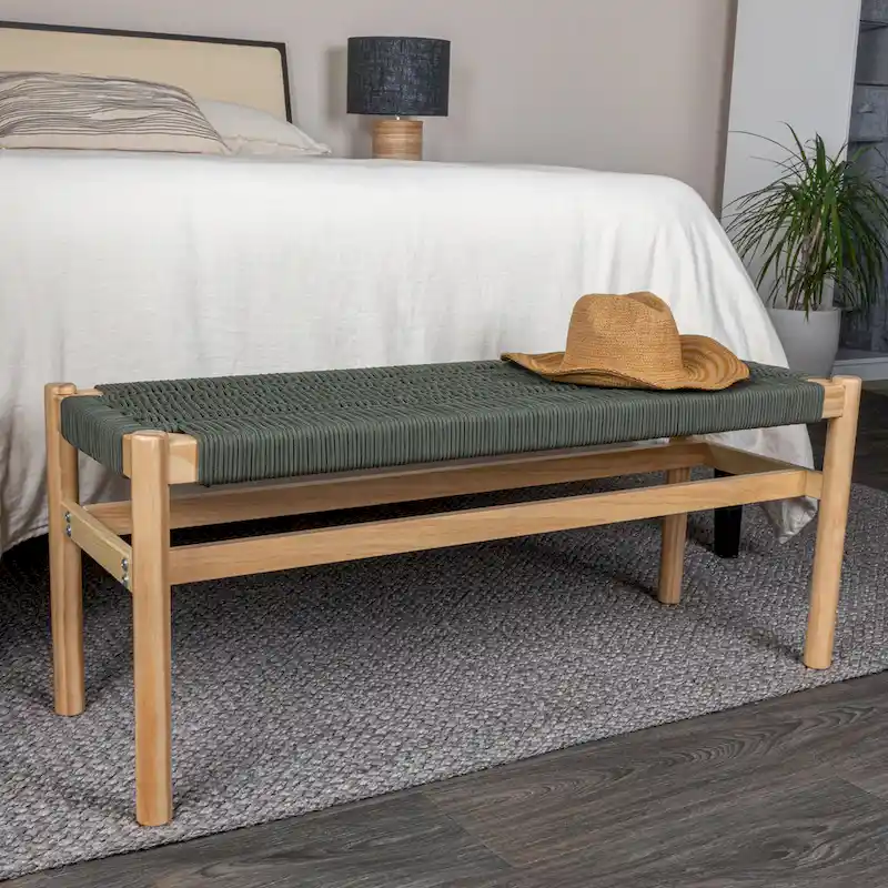 Fernway Solid Wood and Woven Rope Entryway Bench - 43.3L x 15.0W x 18.0H