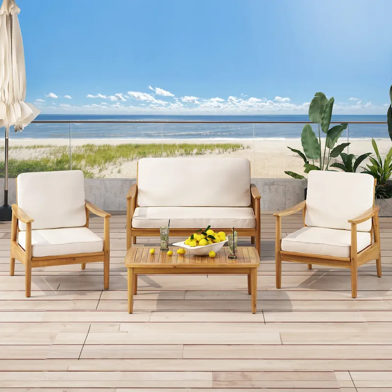 Willowbrook Outdoor Acacia Wood 4 Seater Chat Set by Christopher Knight Home
