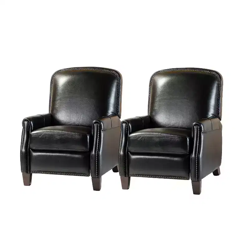 Set of 2 Deborah Modern Wooden Upholstery Modern Genuine Leather Recliner with Nailhead Trim for Living Room and Bedroom| ART OF LIVING DESIGNS