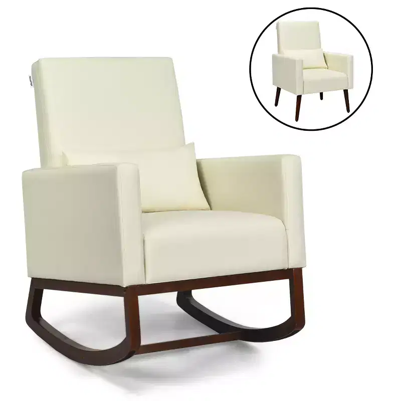 Costway 2-in-1 Fabric Upholstered Rocking Chair Nursery Armchair with Pillow Beige