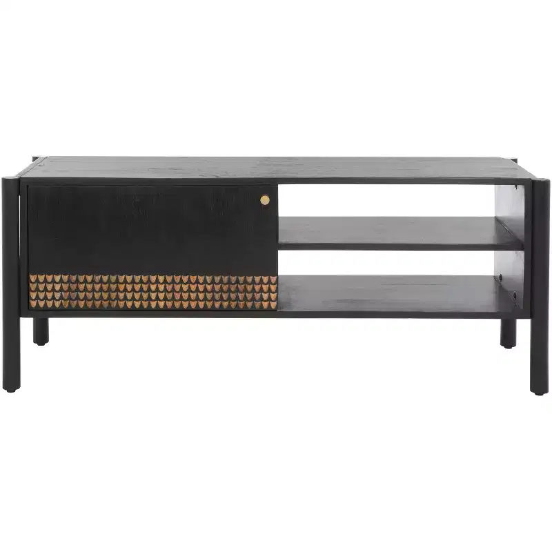 2-Shelf Mango Wood Media Stand Black and Natural Finish