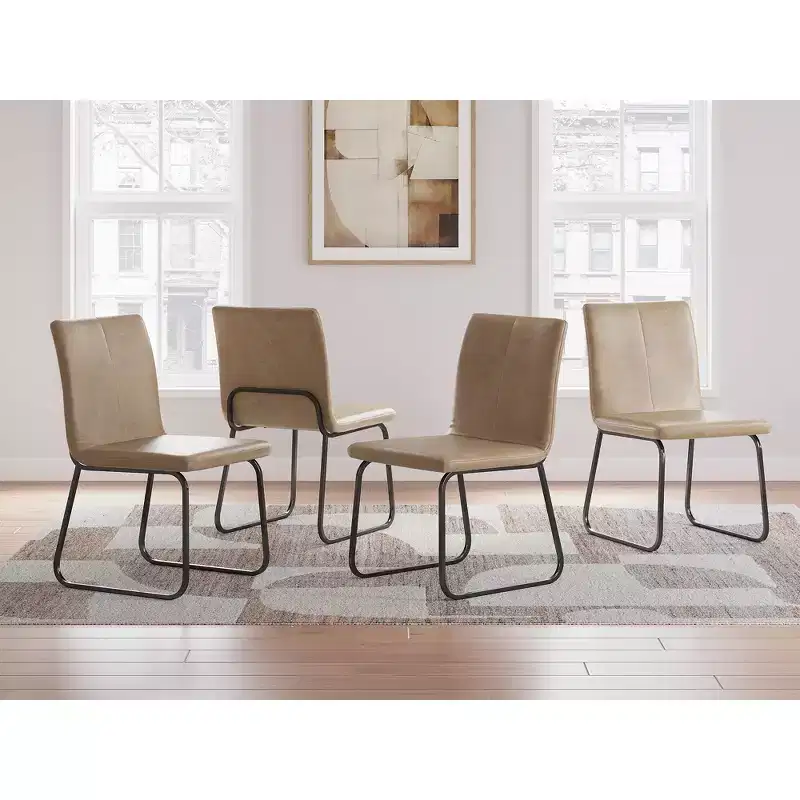 Signature Design by Ashley Pharwynn Modern Dining Chairs, Faux Leather Upholstered Set of 4, Gunmetal Frame, Toast