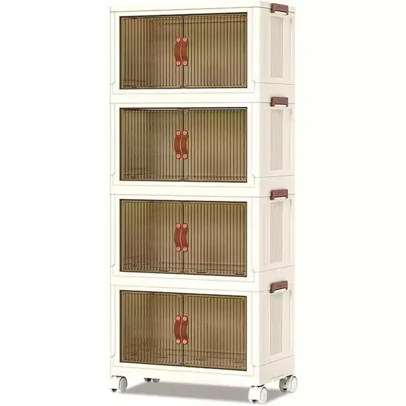 Acekool 4-Tier Stackable Plastic Storage Bins with Wheels, 72QT Foldable Organizer Boxes with Translucent Doors & Magnetic Latches