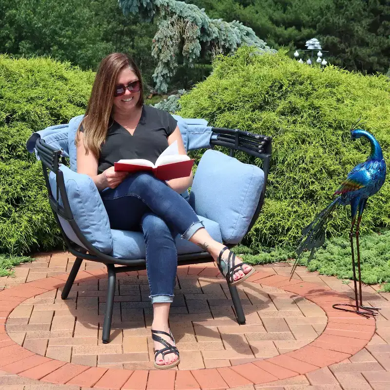 Sunnydaze Modern Luxury Patio Lounge Chair with Retractable Shade - Powder-Coated Aluminum Frame with Polyester Cushions and Canopy