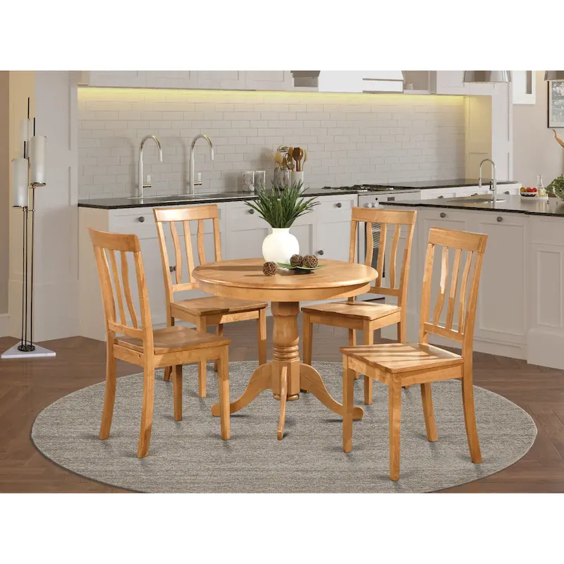 East West Furniture 5 Piece Dining Room Table Set Includes a Round Wooden Table and 4 Kitchen Dining Chairs, Oak(Seat Options)