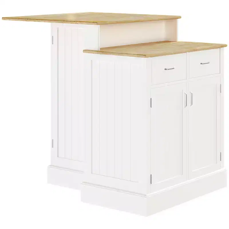 Kitchen Island with 2-Level Wood Tabletop, Adjustable Shelves and Drawers