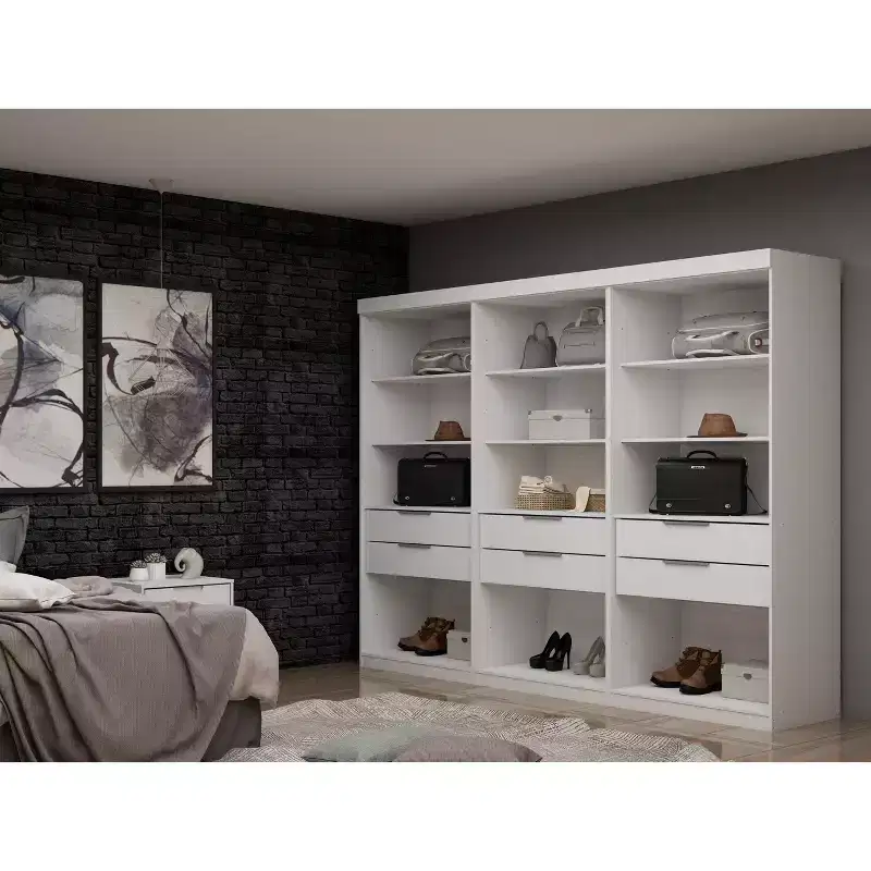 Set of 3 Mulberry Open 3 Sectional Closet White - Manhattan Comfort: MDF Composite, 12 Shelves, 6 Drawers