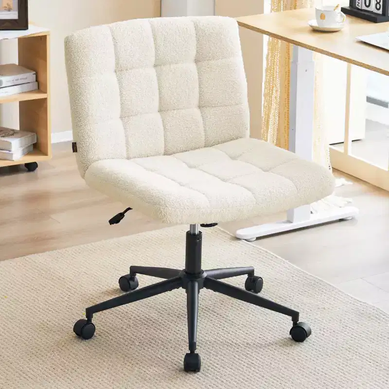 Furniliving Swivel Task and Office Chair, Faux Shearling