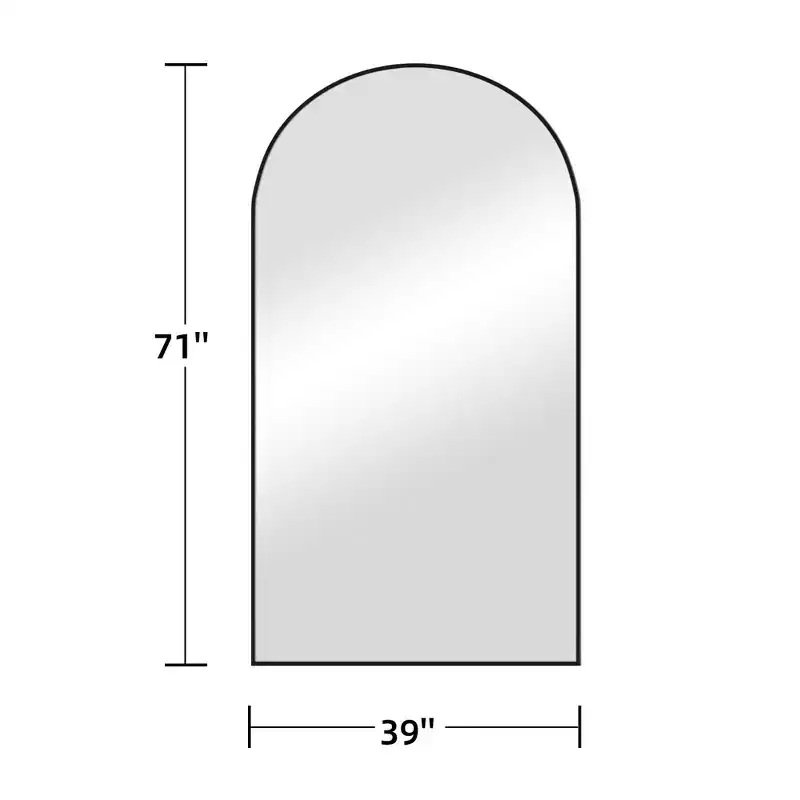 39 in. W. x 71 in. H Full Length Arched Free Standing Body Mirror Metal Framed Wall Mirror Large Floor Mirror in Black