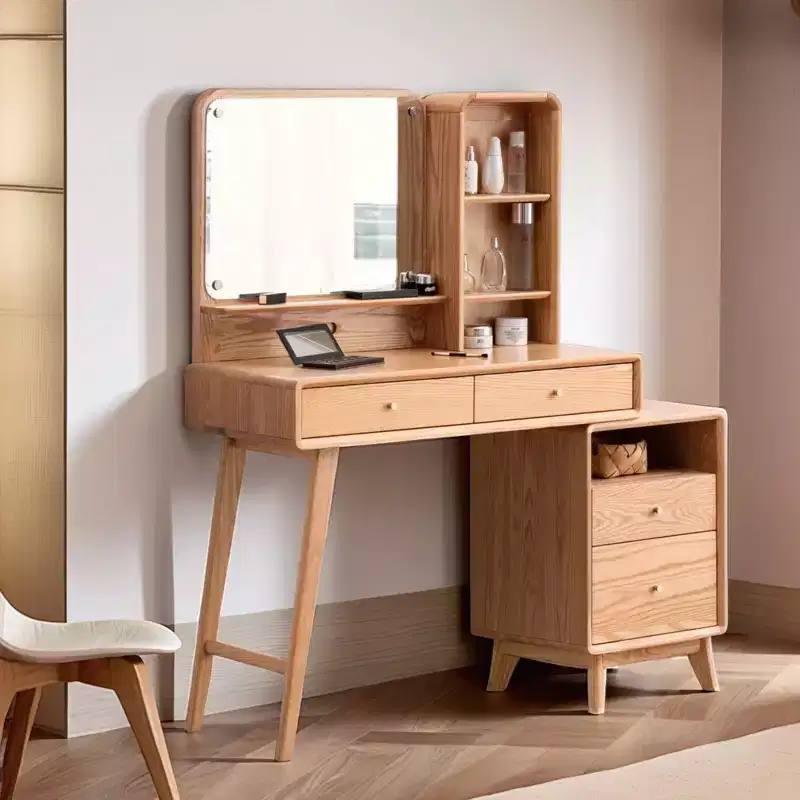 GDFStudio Crichton Modern Solid Oak Dresser Table with 4 Drawers and Shelves