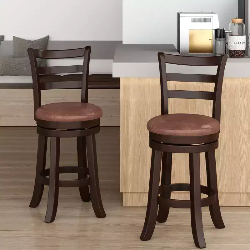 Costway 26 Counter Height Swivel Barstools Set of 2/4 with Back, Faux Leather Seat for Pub