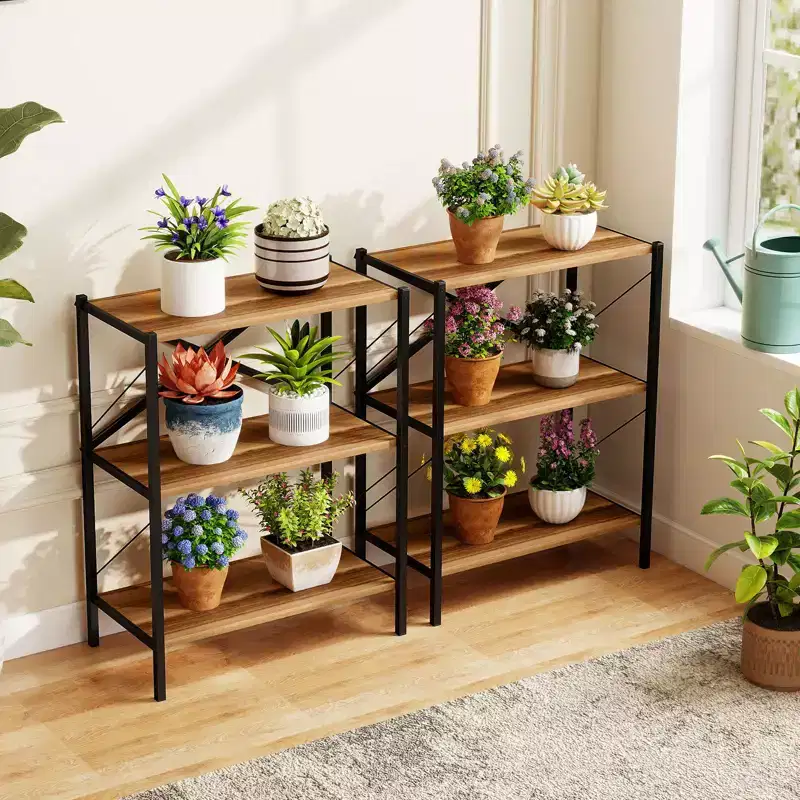 Costway 2PCS 3-Tier Bookshelf Industrial Bookcase w/ Heavy-Duty Metal FrameBook Holder