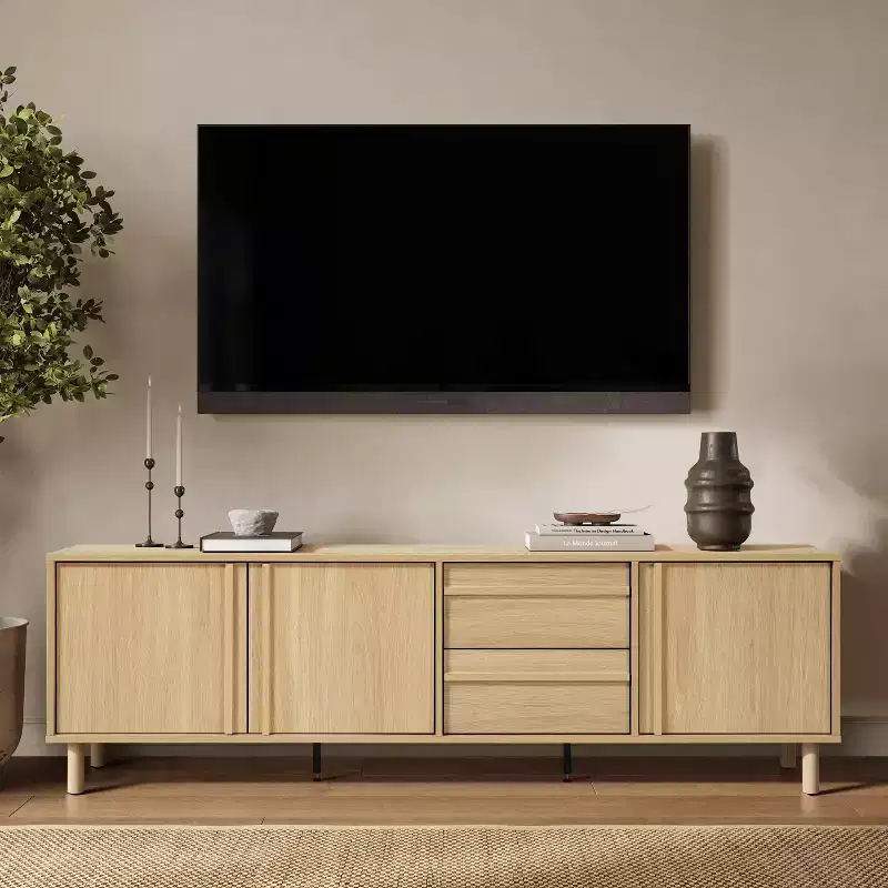 70.9 Modern TV Stand for TVs up to 75, Media Console Cabinet with Drawers, Oak Brown