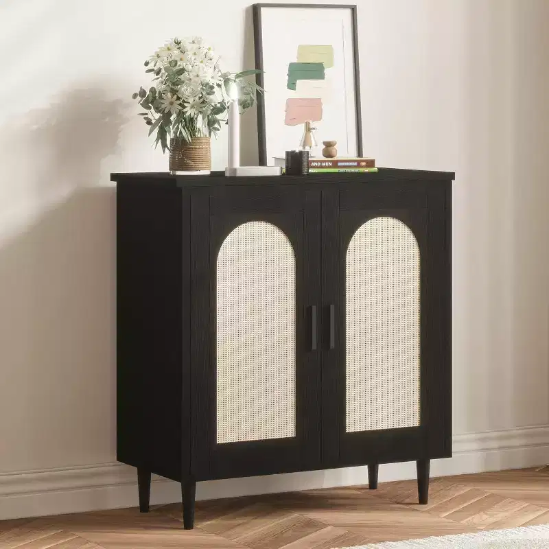 Wood Rattan 2-Door Sideboard Cabinet 30.51