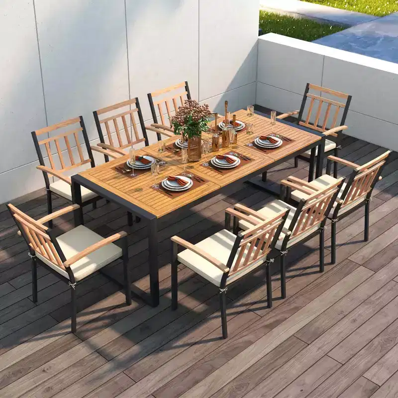 Costway 9 Pieces Patio Dining Set with Soft Cushions and 1.9 Umbrella Hole for Garden
