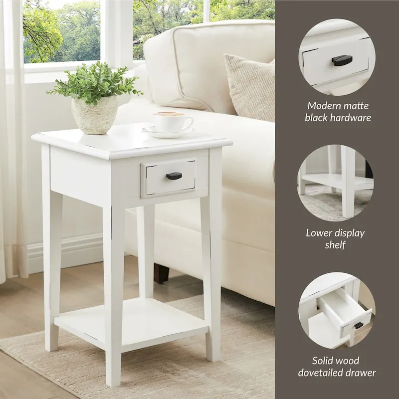 Medium Oak / Slate Black / White One-Drawer Square Side Table with Bottom Shelf