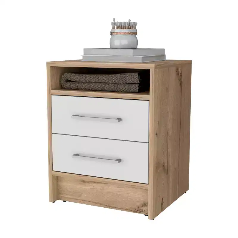 Nightstand with Two Drawers and Open Shelf