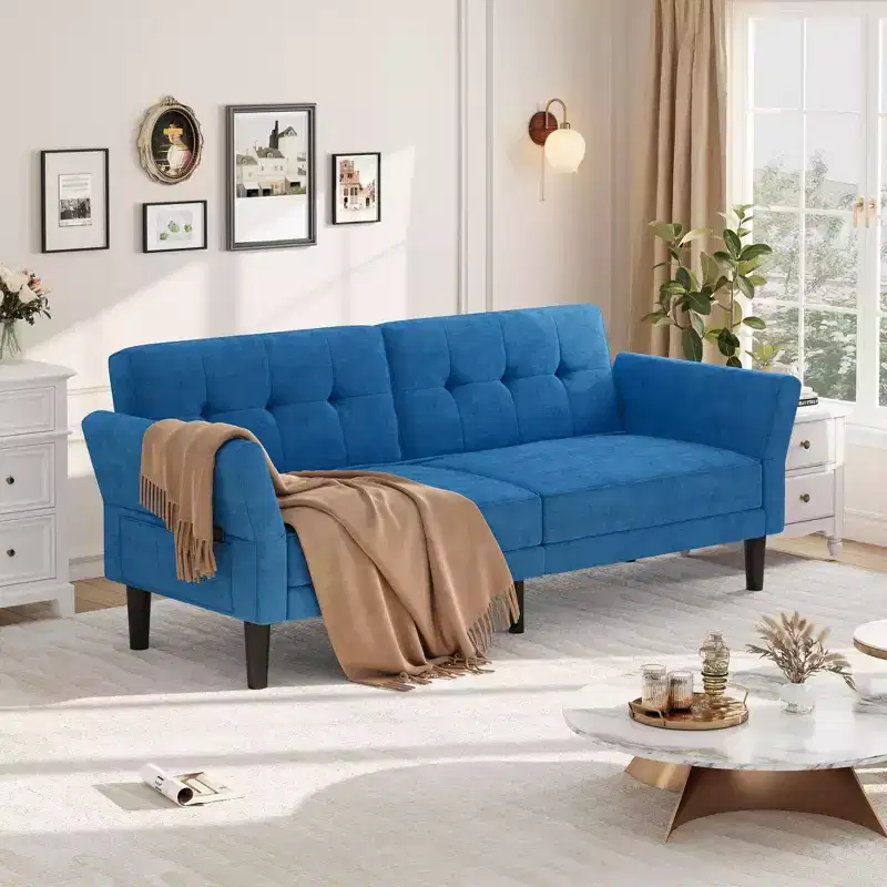 89 Futon Sofa Bed, Convertible Sleeper Sofa with Adjustable Backrest & Armrest, Modern Futon Couch Bed