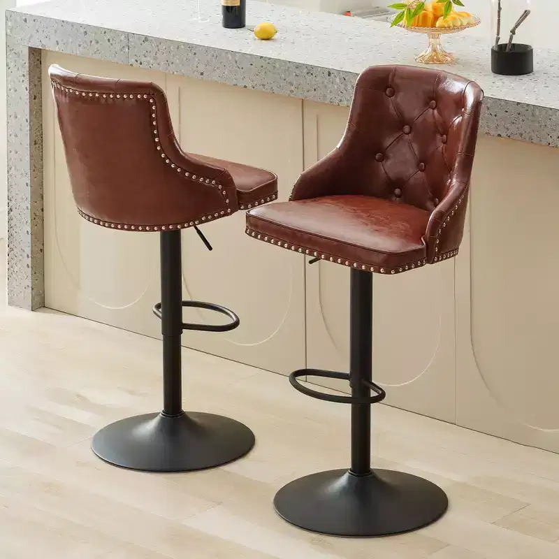 Bar Stools Set of 2,Adjustable Swivel Barstools, Faux Leather Bar Chairs,Upholstered Counter Height with High Backrest