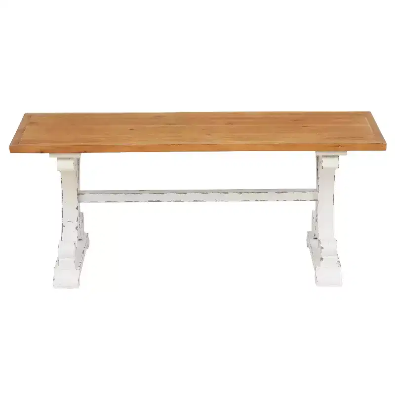 LuxenHome Farmhouse White and Natural Wood 45-Inch Coffee Table