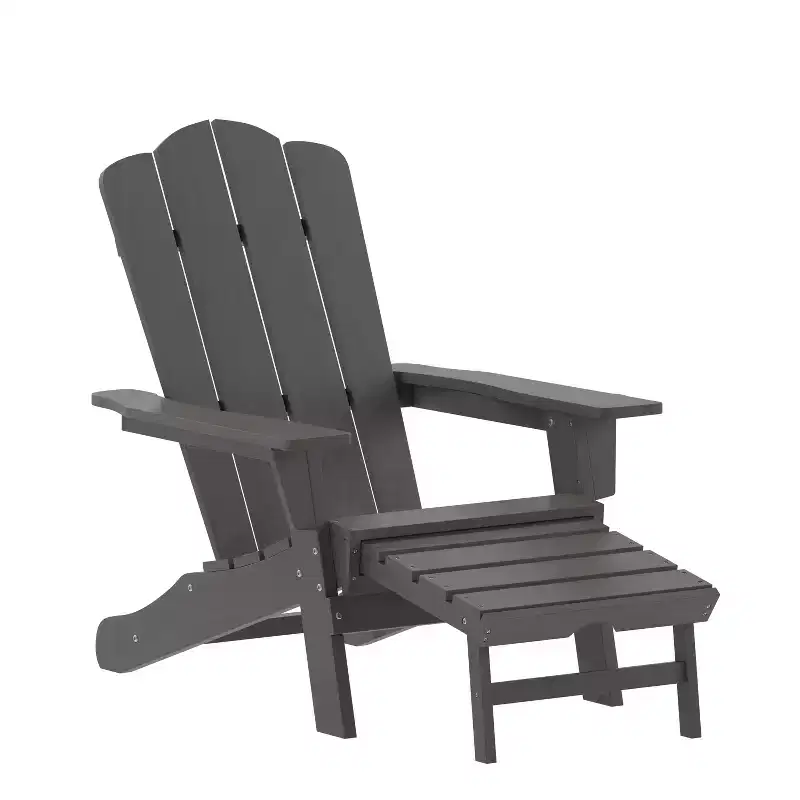 Merrick Lane HDPE Adirondack Chair with Cup Holder and Pull Out Ottoman, All-Weather HDPE Indoor/Outdoor Lounge Chair