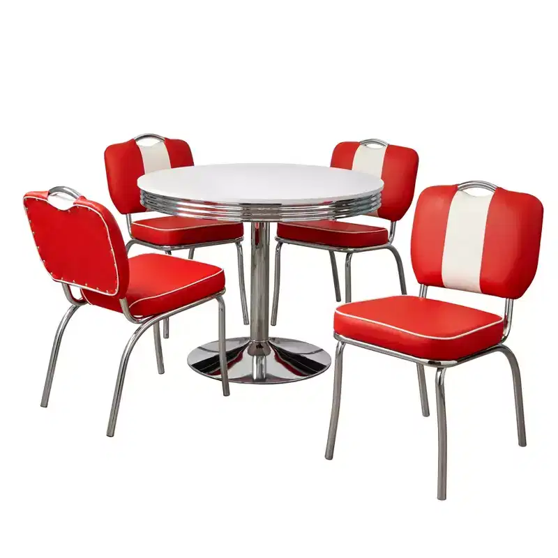 Buylateral 5pc Raleigh Retro Dining Set Chrome Pedestal Base Faux Leather Chairs