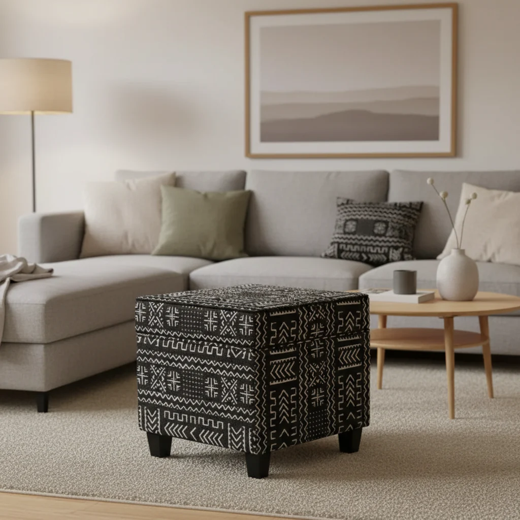 Square Storage Ottoman with Lift-Off Top Onyx Upholstered