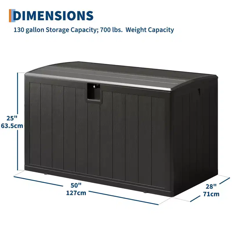 GustoWave 130 Gallon Waterproof Resin Deck Box  Lockable, UV-Resistant Outdoor Storage Chest for Patio, Garden Tools & Pool Accessories