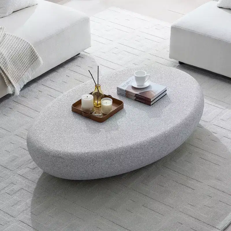 Modern Oval Coffee Table Vintage Center Table Sofa Table, No-Assembly, Matte Rock Gray
