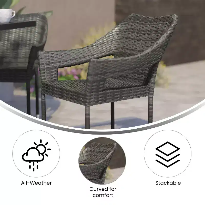 Flash Furniture Ethan Commercial Grade Stacking Patio Chair, All Weather PE Rattan Wicker Patio Dining Chair