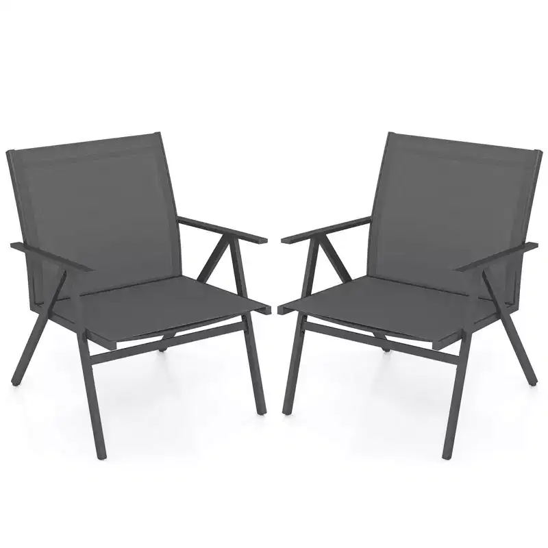 Costway Patio Chairs Set of 2with Breathable Mesh Fabric and Metal Frame 350LBS Capacity