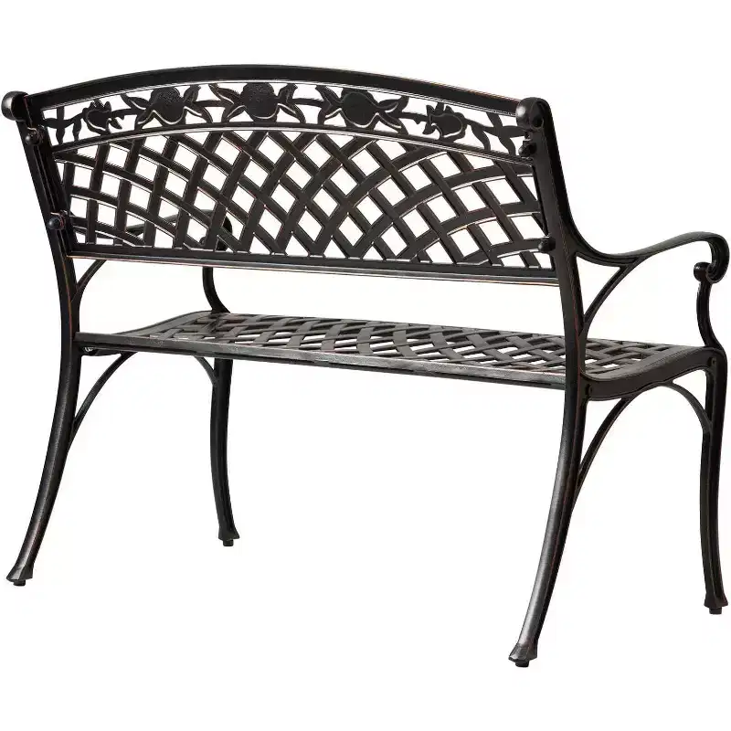 63285 Scarlet Cast Aluminum Patio Bench Heavy Duty Rust Free Metal Construction Lightweight Easy Assembly For Front Porch - Antique Bronze Finish