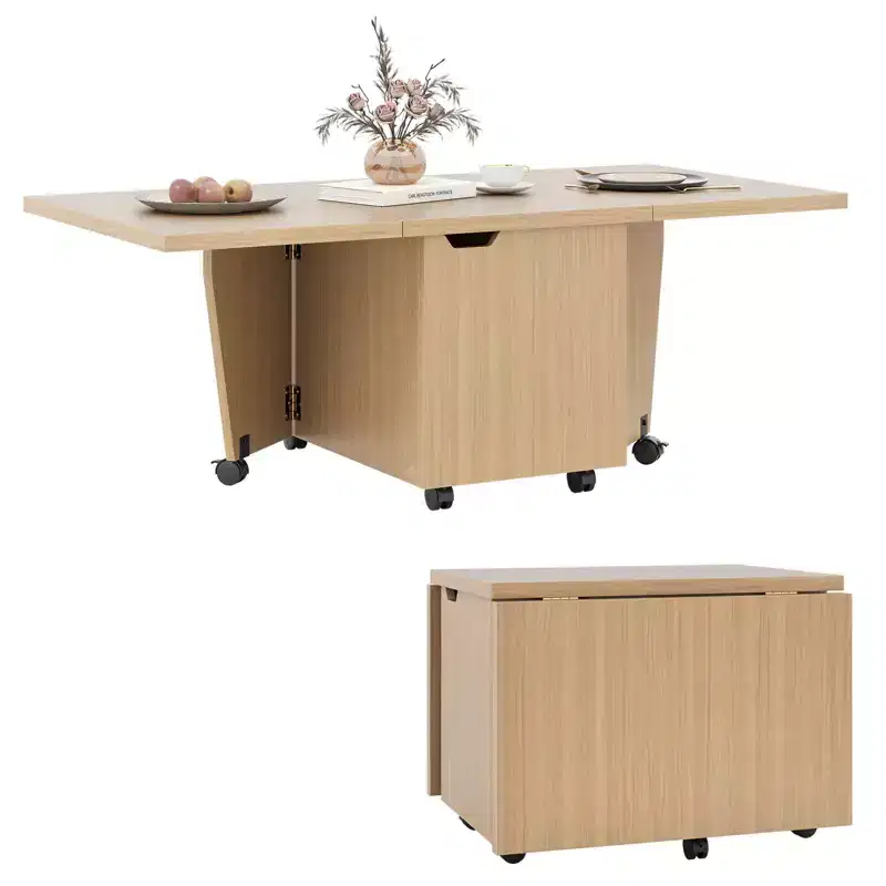 Costway Foldable Coffee Table 48 Extendable Center Table with Storage Cabinets & Wheels Oak/Walnut/Brown