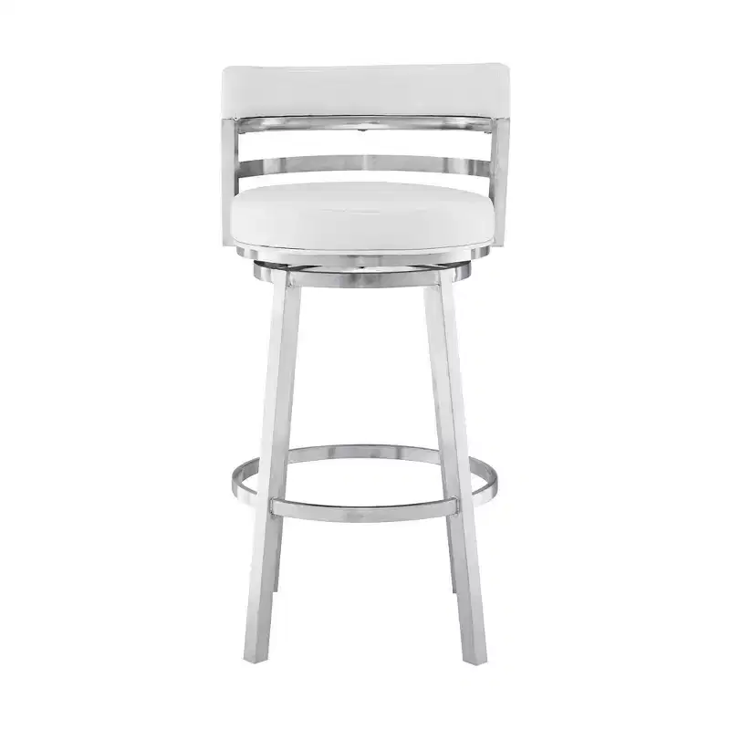 Armen Living 26" Madrid Faux Leather Stainless Steel Counter Height Barstool White: Ergonomic, 360 Swivel, High-Density Foam