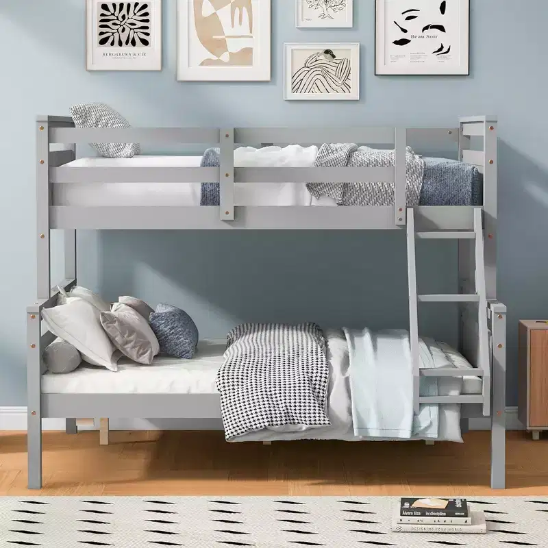 Twin Size Wood Bed With ladder and Safety Guardrail, Easy Assembly