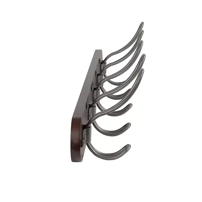 Wall Mount 5-Hook Wood Rack, Rustic Metal and Wood, Multicolored