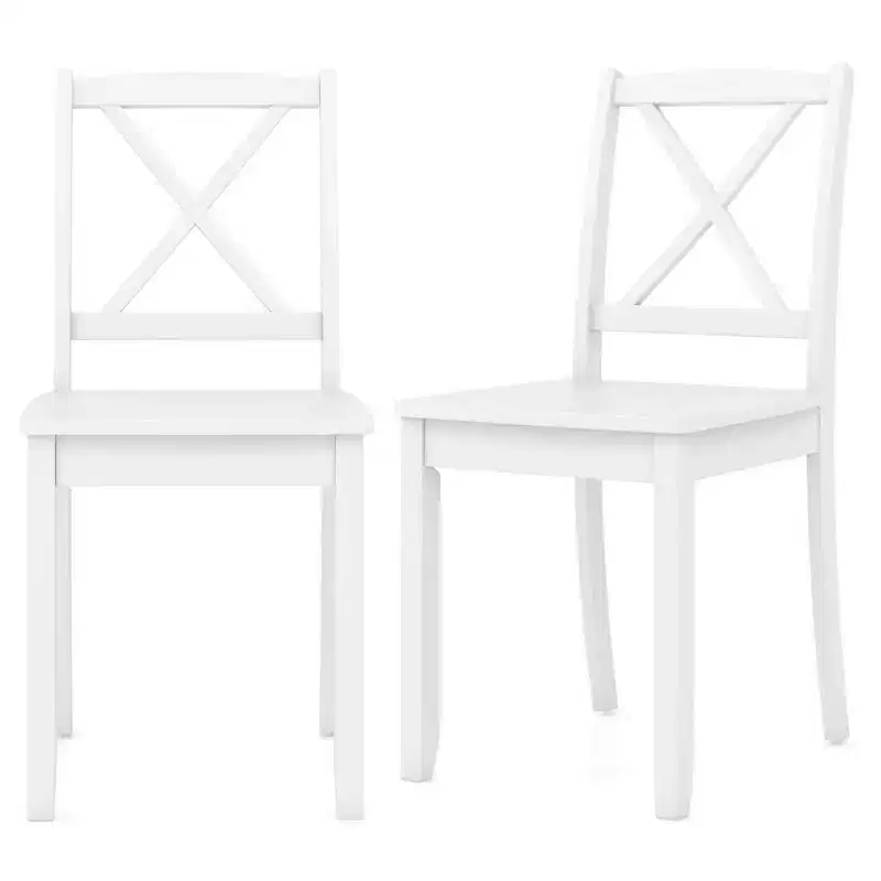 Costway Dining Chair Set of 2 Kitchen Side Chairs with Rubber Wood Legs & Cross Back White/Black/Brown